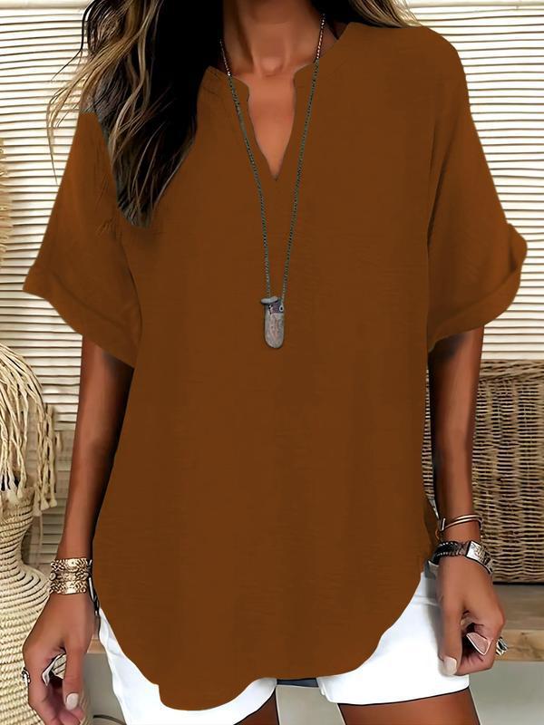 Atasia | Soft-Touch Notched-Neck Blouse