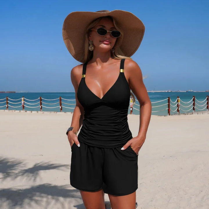 Harper | Ruched tankini set with pockets
