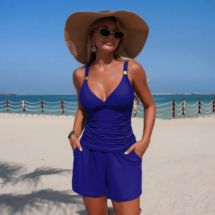 Harper | Ruched tankini set with pockets