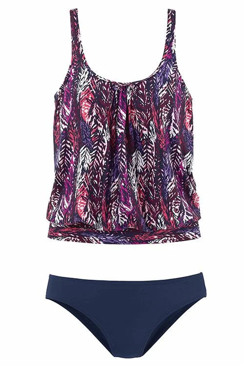 Helena | Feather-Print Tankini Set