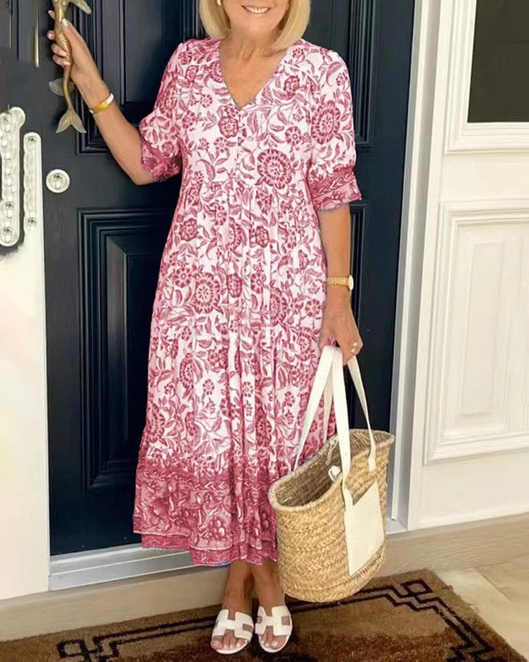 Ellie | Graceful Floral V-Neck Dress