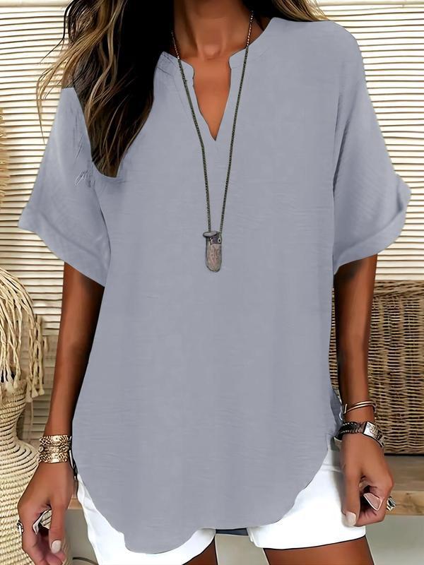 Atasia | Soft-Touch Notched-Neck Blouse