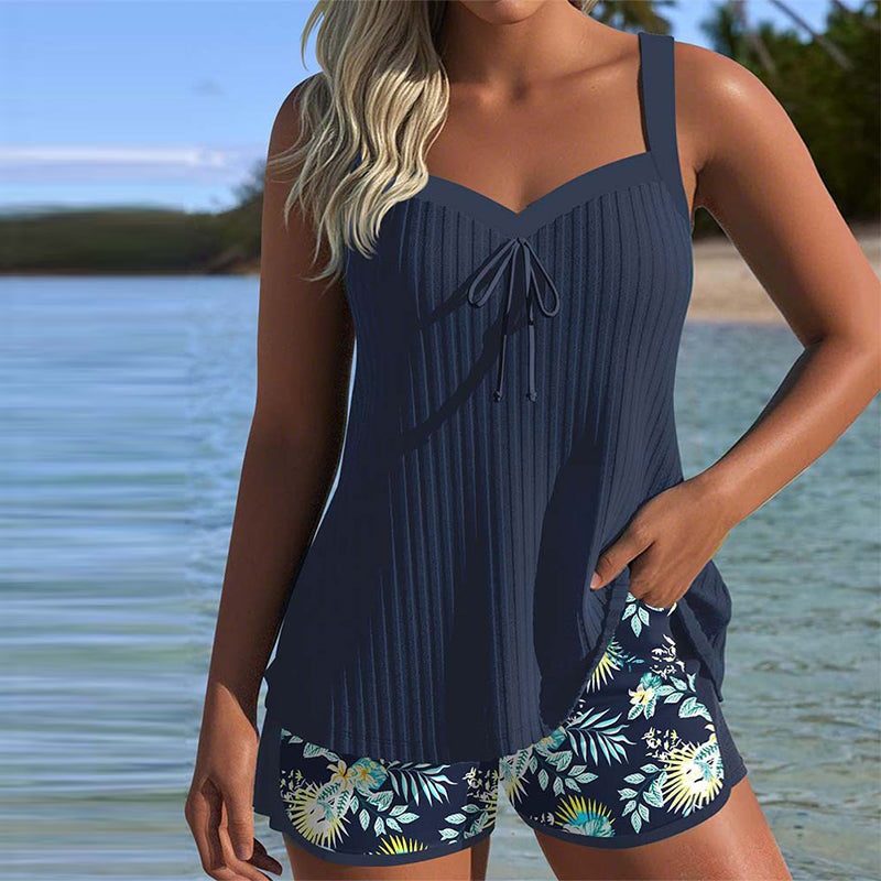 Olive | Two-Piece Striped Tankini