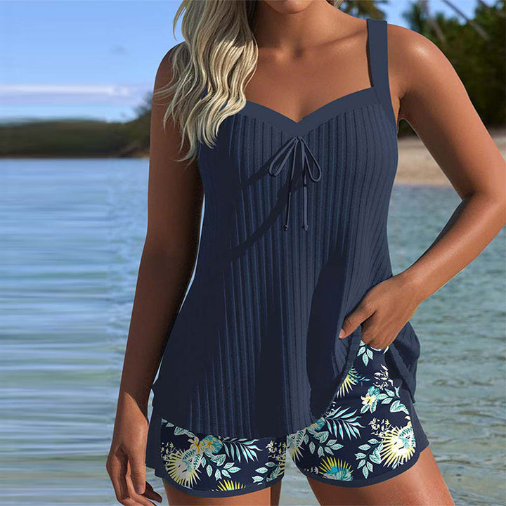 Olive | Two-Piece Striped Tankini
