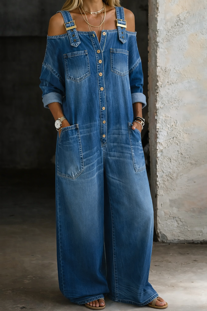 Sophia | Elegant Off-Shoulder Denim Jumpsuit