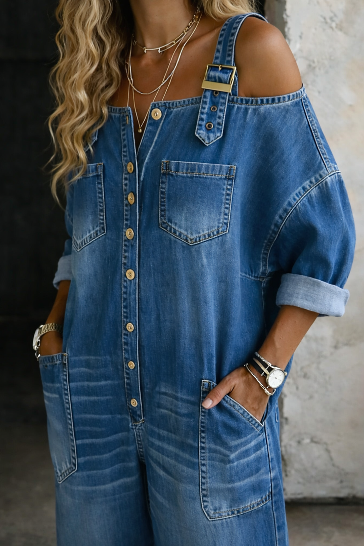 Sophia | Elegant Off-Shoulder Denim Jumpsuit