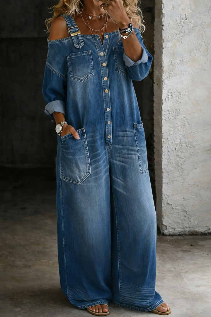 Sophia | Elegant Off-Shoulder Denim Jumpsuit