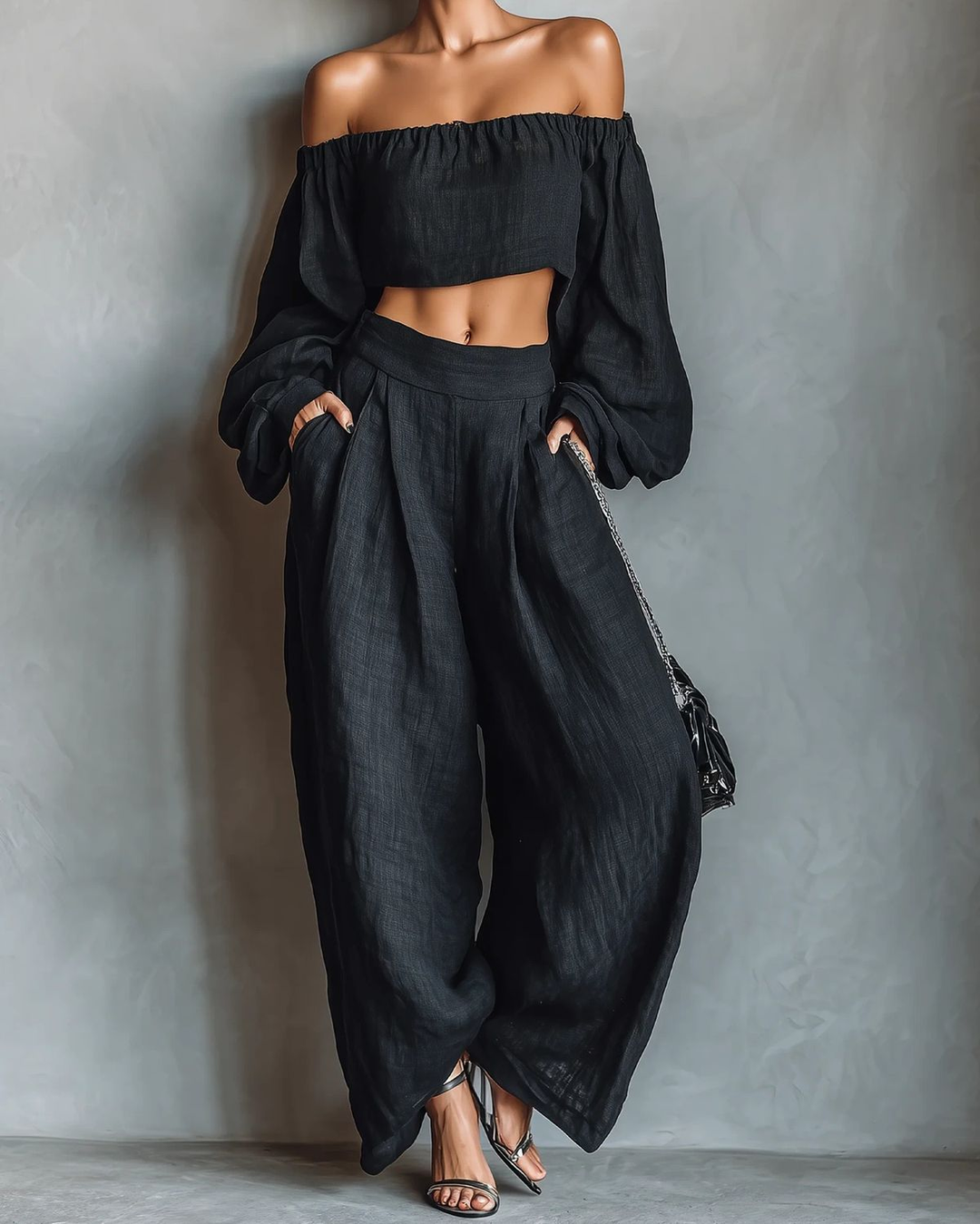 Matilda | Off-shoulder set with wide trousers