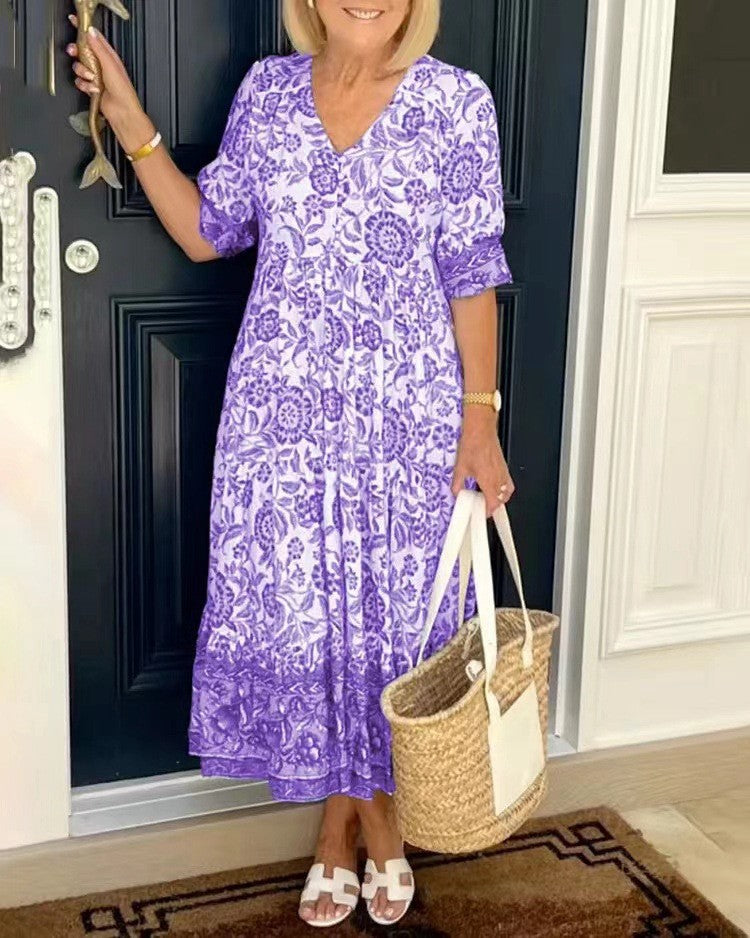 Ellie | Graceful Floral V-Neck Dress