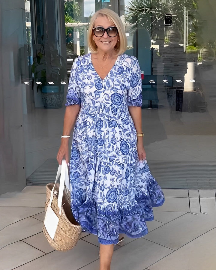 Ellie | Graceful Floral V-Neck Dress