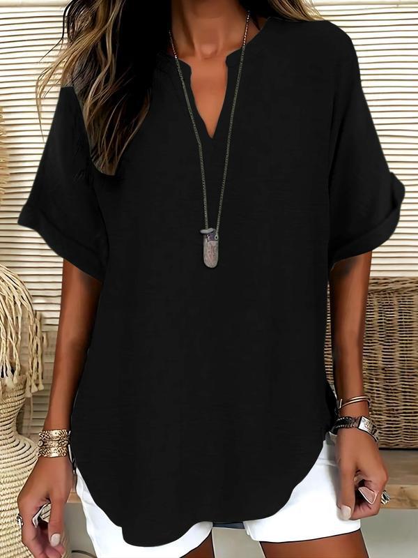 Atasia | Soft-Touch Notched-Neck Blouse