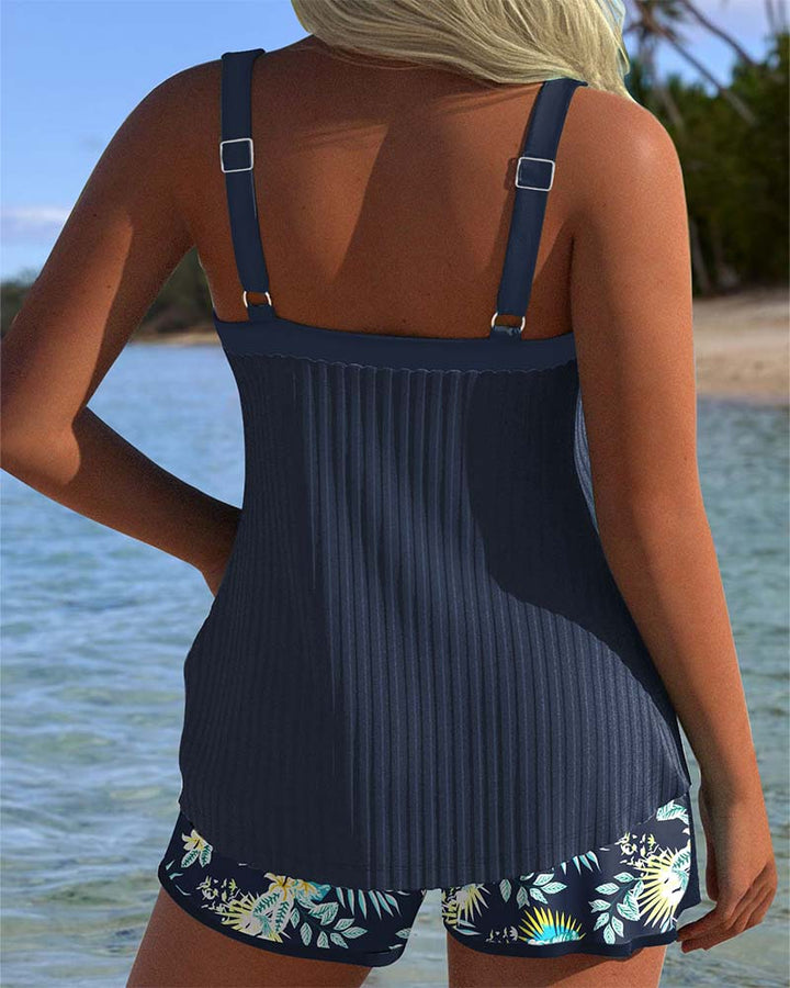 Olive | Two-Piece Striped Tankini