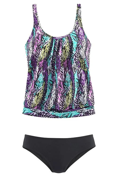 Helena | Feather-Print Tankini Set