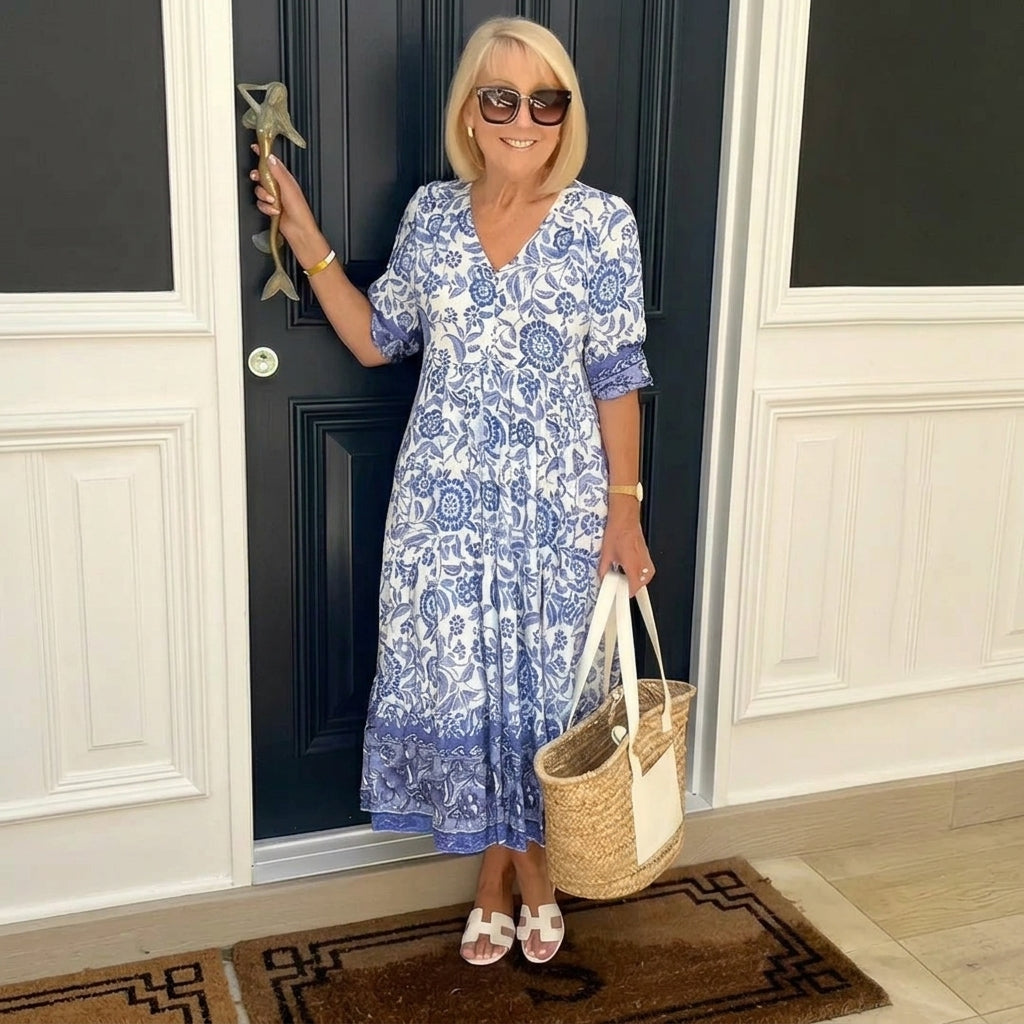Ellie | Graceful Floral V-Neck Dress