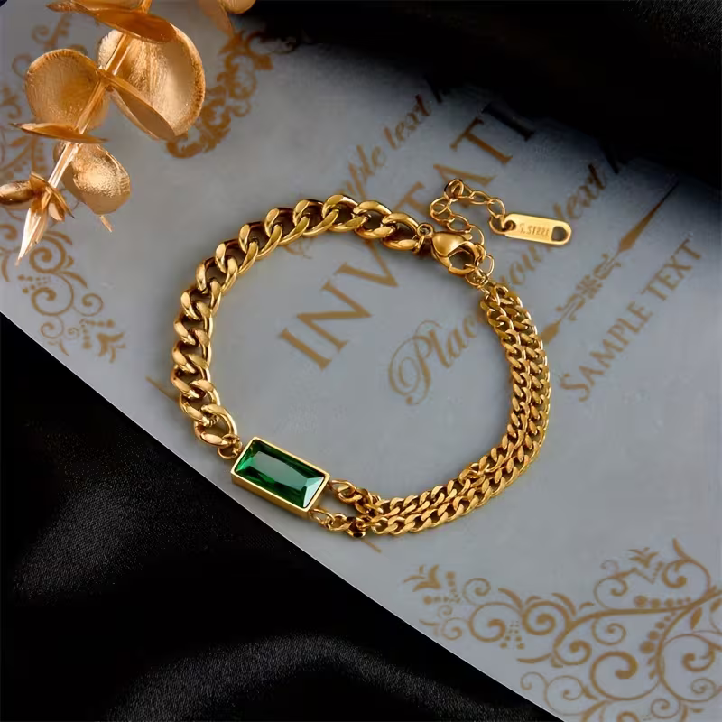 Harper | Emerald Bar Chain Bracelet