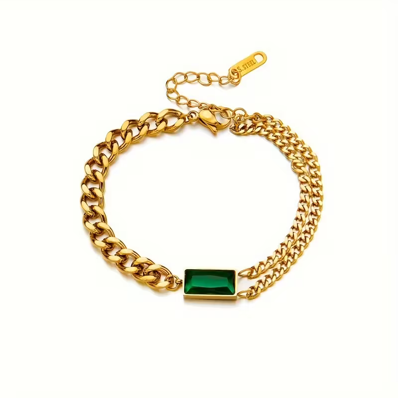 Harper | Emerald Bar Chain Bracelet
