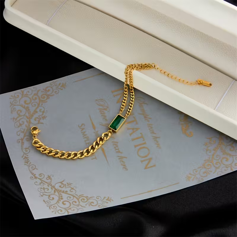 Harper | Emerald Bar Chain Bracelet