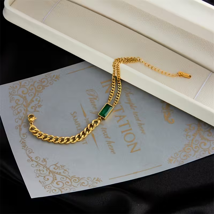Harper | Emerald Bar Chain Bracelet