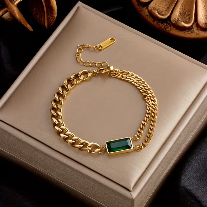 Harper | Emerald Bar Chain Bracelet
