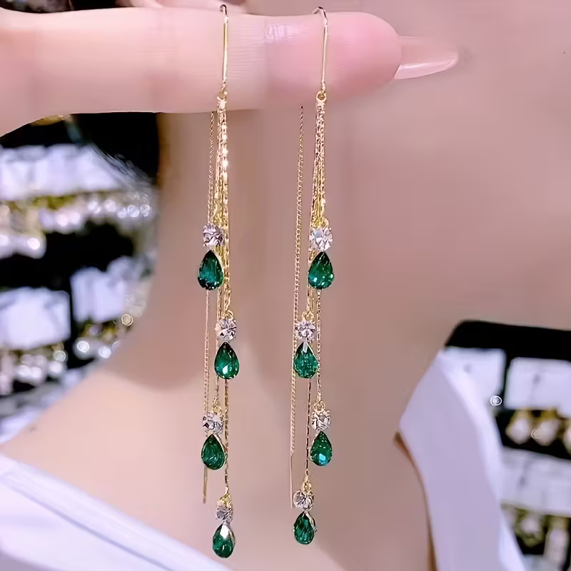 Ember | Green Rain Tassel Earrings