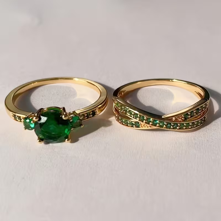 Lucy | Emerald Duo Ring Set