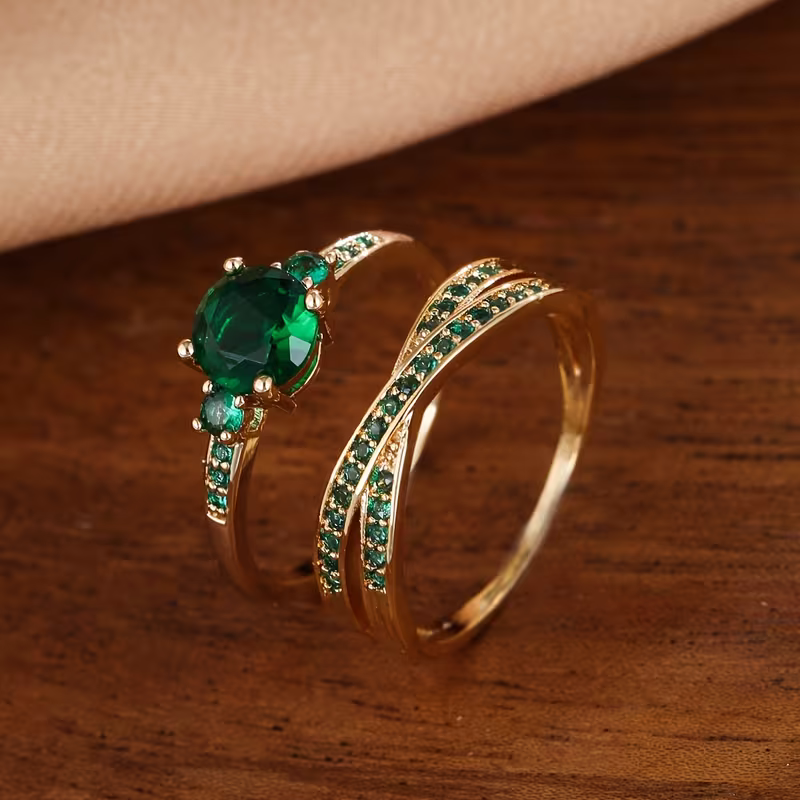 Lucy | Emerald Duo Ring Set