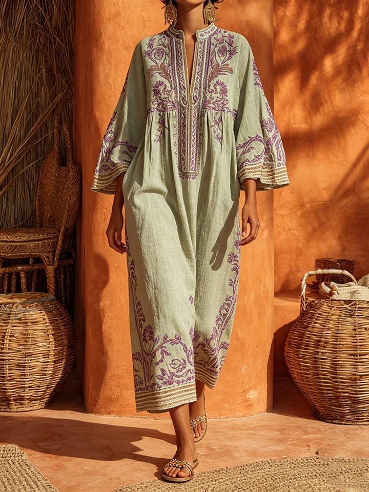 Celestina | Embroidered Boho Dress with Mediterranean Charm