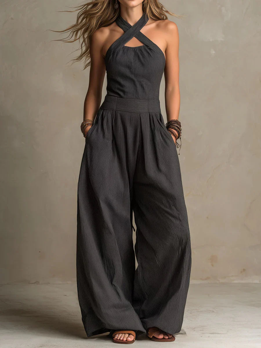 Bianca | Elegant Cross-Neck Linen and Cotton Jumpsuit