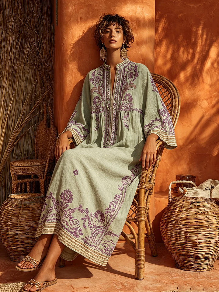 Celestina | Embroidered Boho Dress with Mediterranean Charm