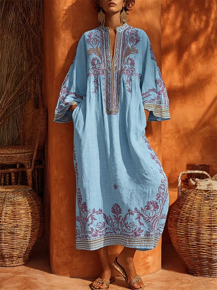 Celestina | Embroidered Boho Dress with Mediterranean Charm